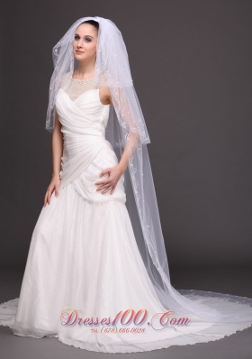 Pearl Trim Edge Wedding Bridal Veils Three tiered