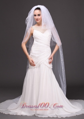 Pearl Trim Edge Wedding Bridal Veils Three tiered