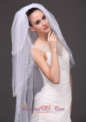 Pearl Trim Edge Wedding Bridal Veils Three tiered