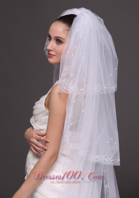 Pearl Trim Edge Wedding Bridal Veils Three tiered