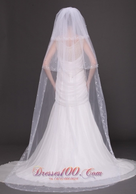 Pearl Trim Edge Wedding Bridal Veils Three tiered