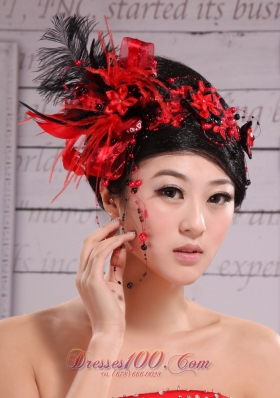 Hat Flower Wedding Headpiece Red Feather