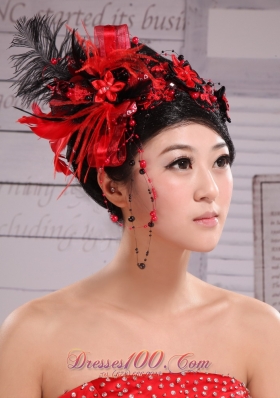 Hat Flower Wedding Headpiece Red Feather