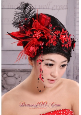 Hat Flower Wedding Headpiece Red Feather