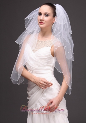 Three-tiered Tulle Pearls Wedding Veil White 2013