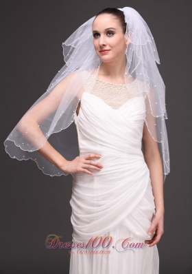 Three-tiered Tulle Pearls Wedding Veil White 2013