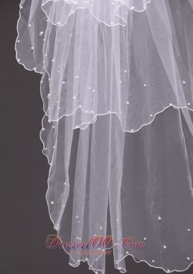 Three-tiered Tulle Pearls Wedding Veil White 2013