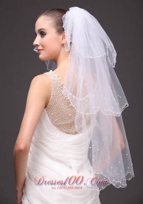 Three-tiered Tulle Pearls Wedding Veil White 2013