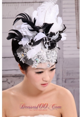 Net Yarn Fashion Hat Pearl Headpiece White and Black