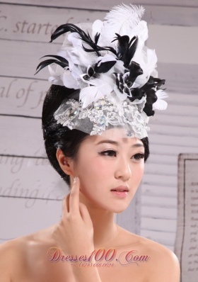 Net Yarn Fashion Hat Pearl Headpiece White and Black