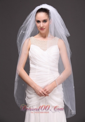 hree-tiered Tulle Embroidery Bridal Veil