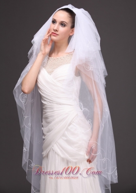 Embroidery Tulle Bridal Veil Dropped