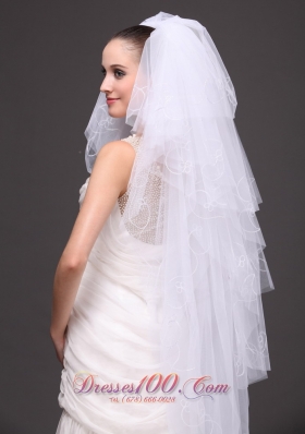 Embroidery Tulle Bridal Veil Dropped