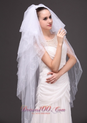 Embroidery Tulle Bridal Veil Dropped