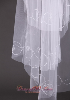 Embroidery Tulle Bridal Veil Dropped