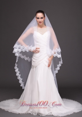 Two-tiered Tulle Lace Applique Bridal Veil