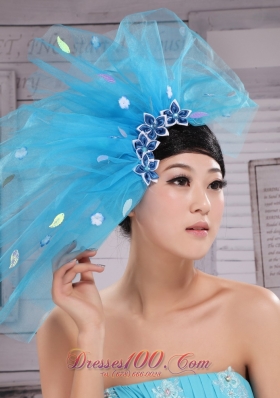 Aqua Blue Flower Tulle wedding headpiece