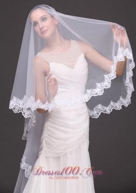 Two-tiered Tulle Lace Applique Bridal Veil