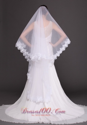 Two-tiered Tulle Lace Applique Bridal Veil