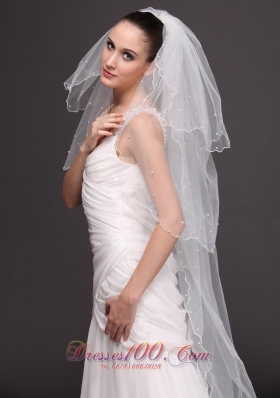 Three-Tiered Tulle Pearl Dropped Veil