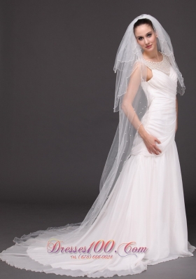 Three-Tiered Tulle Pearl Dropped Veil