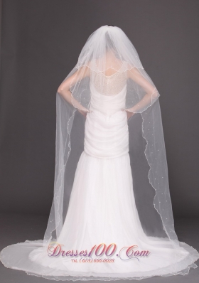 Three-Tiered Tulle Pearl Dropped Veil