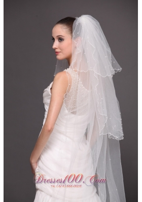 Three-Tiered Tulle Pearl Dropped Veil