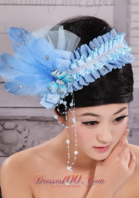 Rhinestone Feather Tulle Baby Blue Headpiece