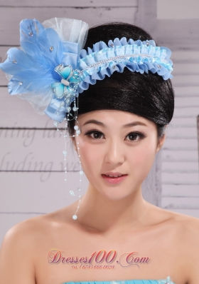 Rhinestone Feather Tulle Baby Blue Headpiece