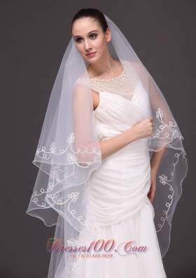 Two-tiered Tulle Wedding Pearl Fingertip Veil