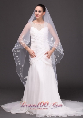 Two-tiered Tulle Wedding Pearl Fingertip Veil