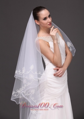 Two-tiered Tulle Wedding Pearl Fingertip Veil