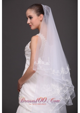 Two-tiered Tulle Wedding Pearl Fingertip Veil