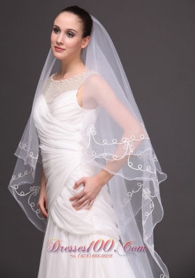 Two-tiered Tulle Wedding Pearl Fingertip Veil