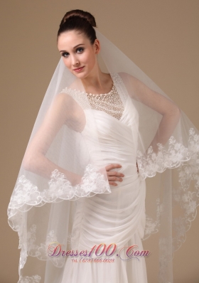 Lace Applique Wedding Veil One-tier Cathedral Tulle