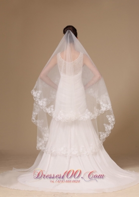 Lace Applique Wedding Veil One-tier Cathedral Tulle