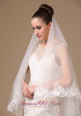 Lace Applique Wedding Veil One-tier Cathedral Tulle