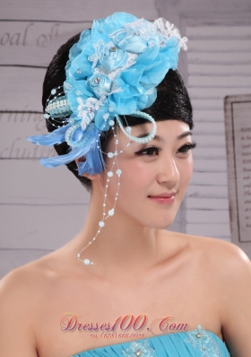 Feather Aqua Blue Headpiece Imitation Pearl
