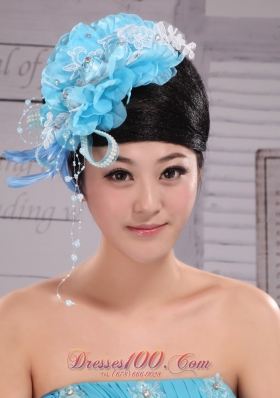 Feather Aqua Blue Headpiece Imitation Pearl