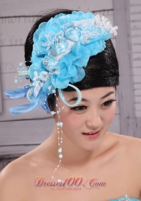 Feather Aqua Blue Headpiece Imitation Pearl