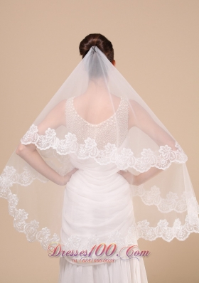 Lace Applique Tulle Wedding Veil Dropped