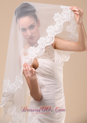 Lace Applique Tulle Wedding Veil Dropped