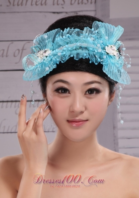 Aqua Blue Tulle Headpiece Rhinestone