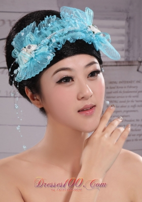 Aqua Blue Tulle Headpiece Rhinestone