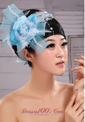 Light Blue 2013 Tulle Beading Feather Fascinator