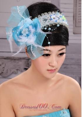 Light Blue 2013 Tulle Beading Feather Fascinator