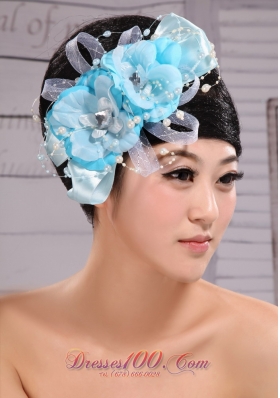 Light Blue Pearl Taffeta and Organza Fascinator