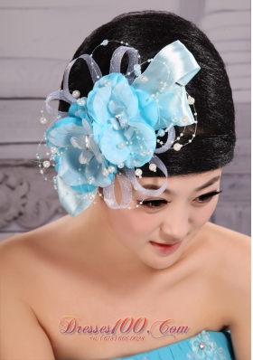 Light Blue Pearl Taffeta and Organza Fascinator