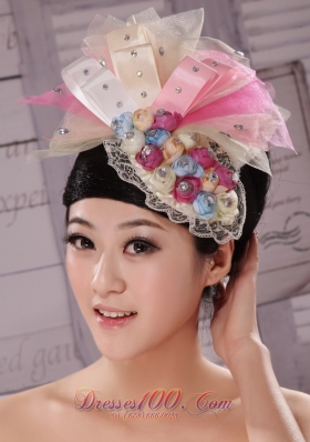 Tulle and Bud Silk Headdress Flower Beaded