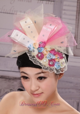 Tulle and Bud Silk Headdress Flower Beaded